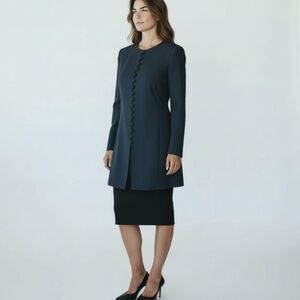 Vtg Long Wool Green Blazer Tiny Buttons Down Front Old Money Quality Sz 6P